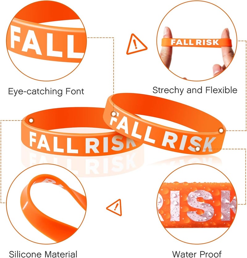 Sumind 12 Pcs Fall Risk Bracelet Emergency Alert Wristband for Elderly Patient Wristbands Fall Risk Silicone Rubber Bracelets for Men Women Old People Gifts(Orange) - Image 4